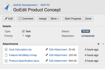 Jira ticket with attachments that can be edited with one click